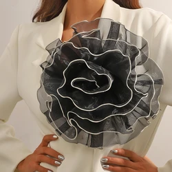 27CM Fashion Exaggerated Black Lace Rose Flower Large Brooch for Women Luxury Trend Pin Brooches Party Clothing Jewelry Gifts