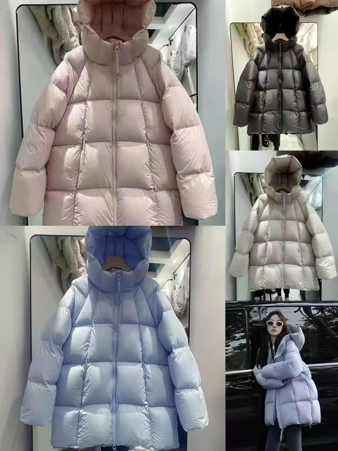 Nueva chaqueta acolchada larga con capucha y cuello de goma prensado para mujer, abrigo ligero de plumón de pato blanco cálido con cuello alto para invierno