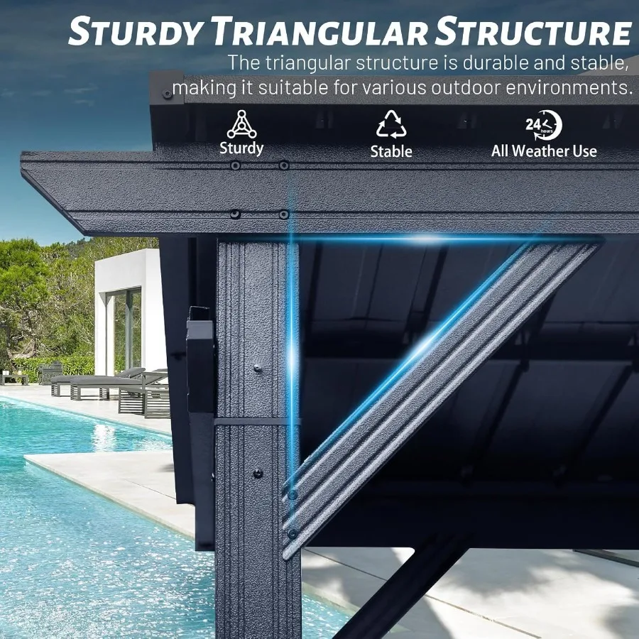 شرفة شواء صلبة 6.5 × 12 قدم شرفة شواء خارجية مع رفين جانبيين وسقف فولاذي مجلفن منحدر شواية معدنية دائمة Ca