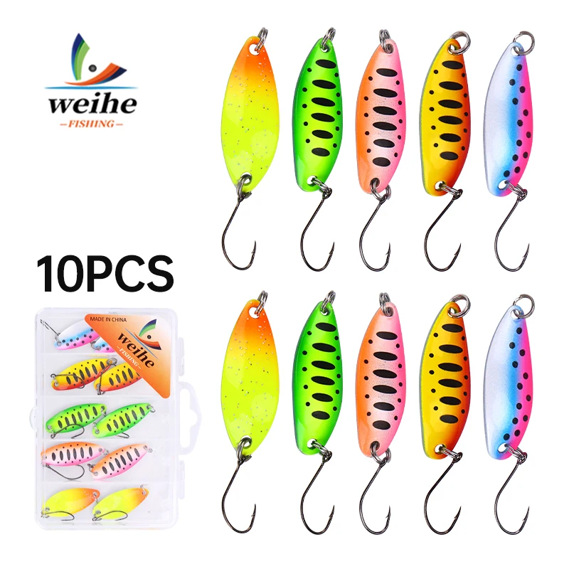 WEIHE 10-teiliges Einzelhaken-Löffelköder-Set, 5 Farben, Angelköder für Barsch- und Süßwasserfischen