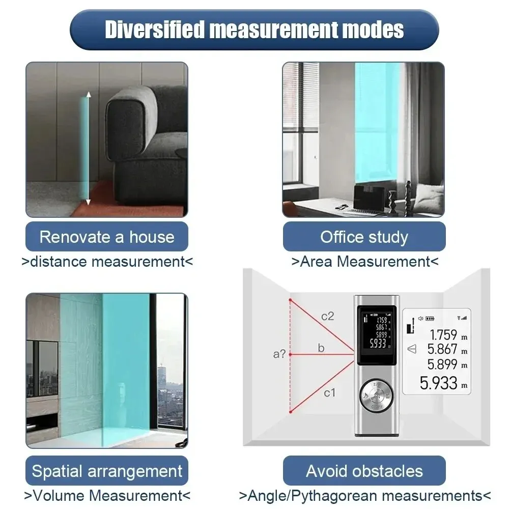 Mini Rangefinder Laser Distance Meter 40M 60M Digital Range Finder Rechargeable Area Volume Multi-angel Laser Measuring Tool