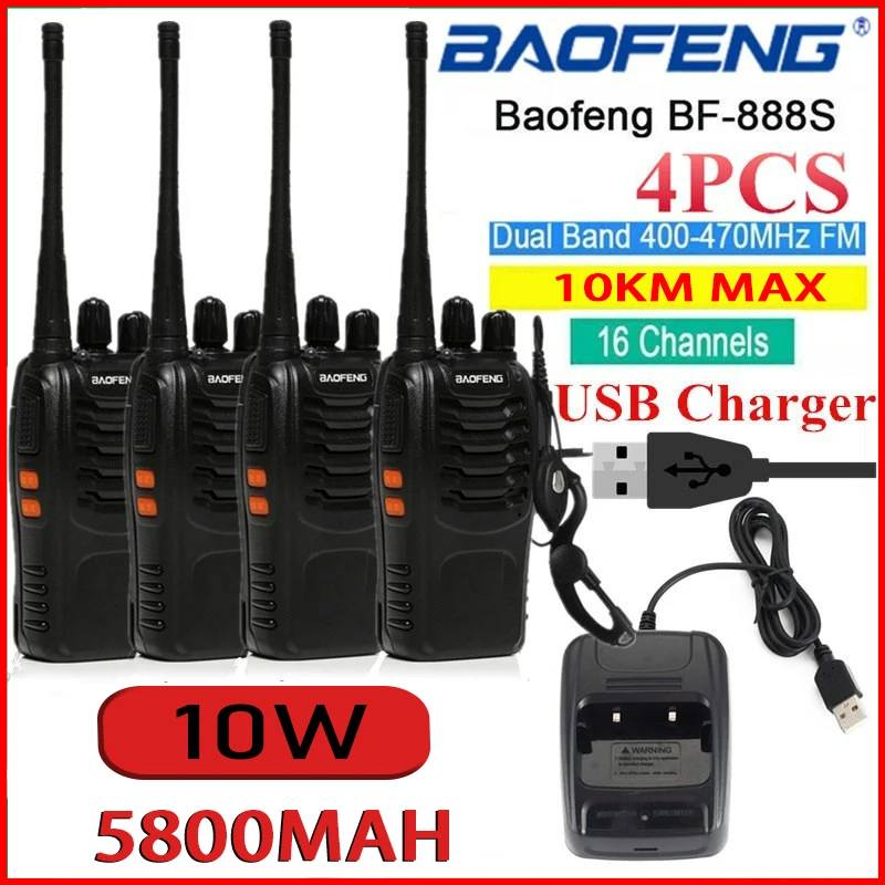 2022 Original  New 4PCS Baofeng BF-888S Walkie Talkie UHF 5/10W 400-470MHz BF888s BF 888S Two Way Radio Transceiver USB Change