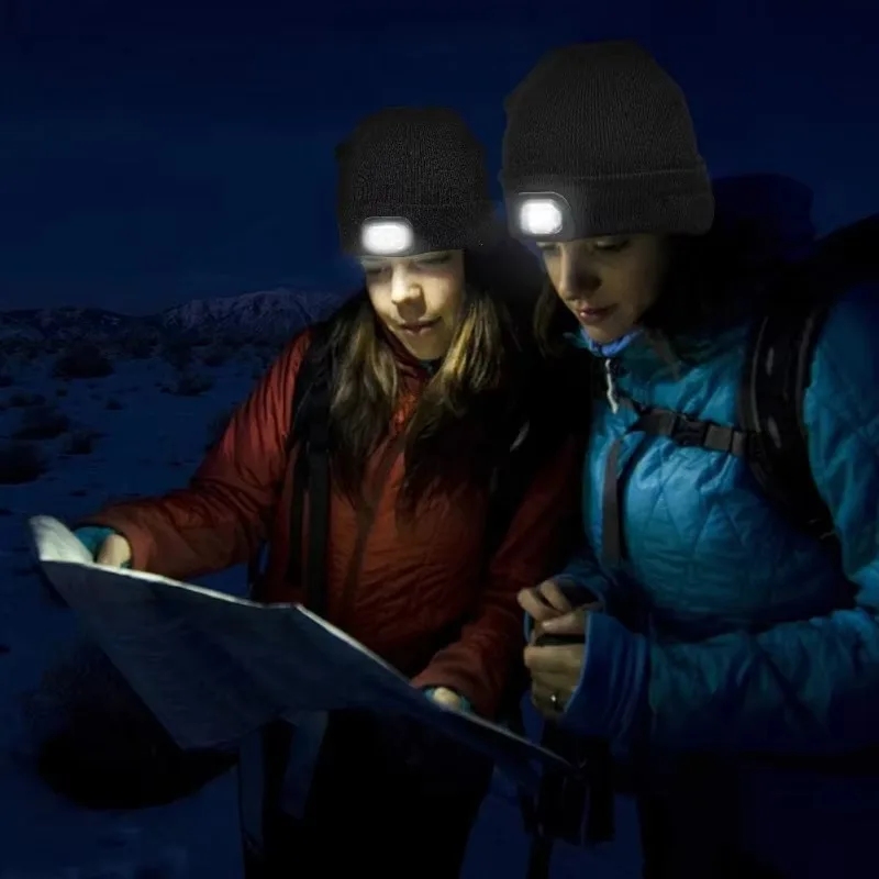 LED Beanie with Light Unisex Warm Winter Hat Unisex LED Hat with Flashlight Beanie Hat Flashlight Fishing Camping Night Hat