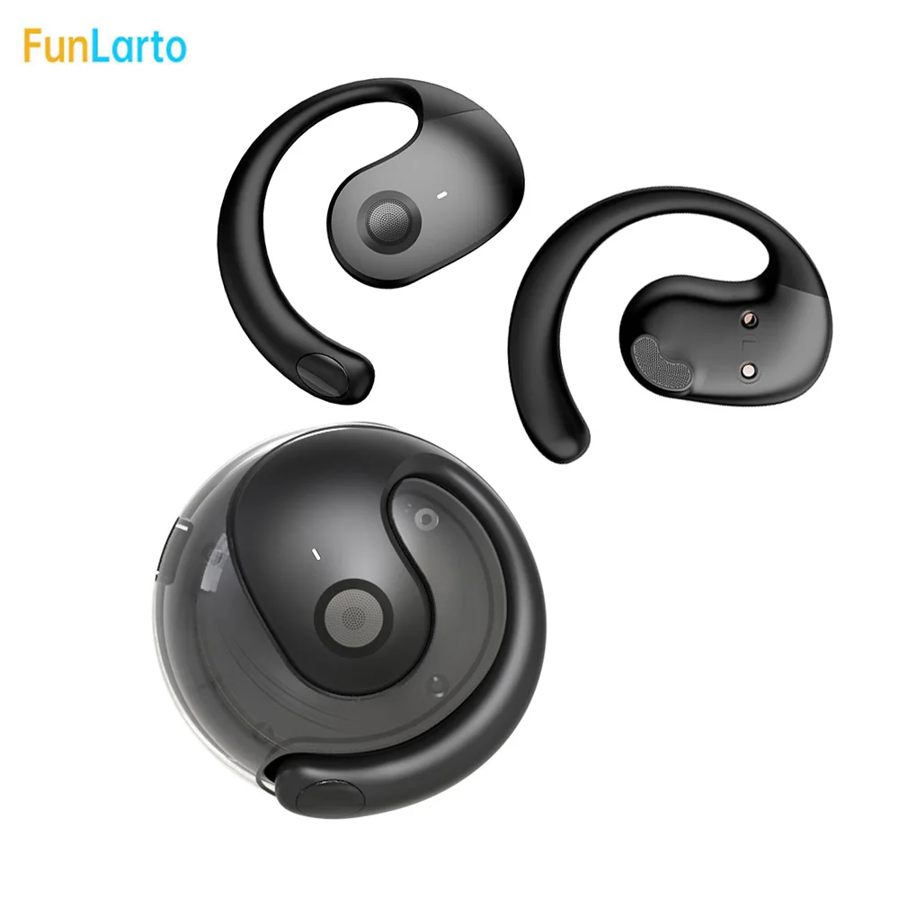 Bluetooth 5.3 Earphones TWS Spherical Open Ear Wireless Sport Headphones OWS Noise Reduction Gaming Earbuds with Lanyard Mic