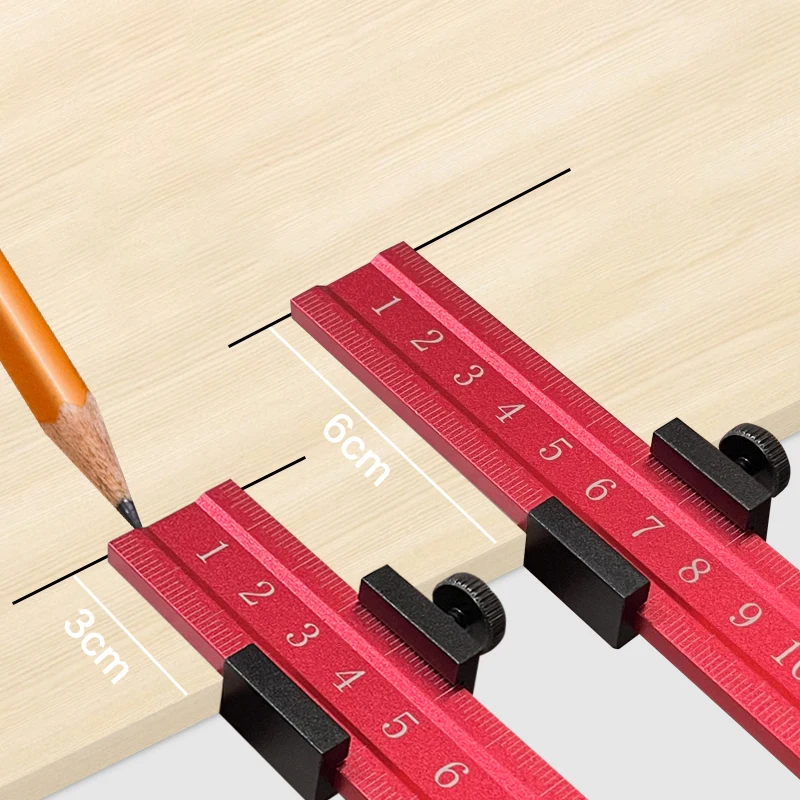 Woodworking Precision Pocket Ruler Aluminum Slide Ruler Inch/Metric T-Type Scribing Ruler Square Layout Tool W/ Slide Stops