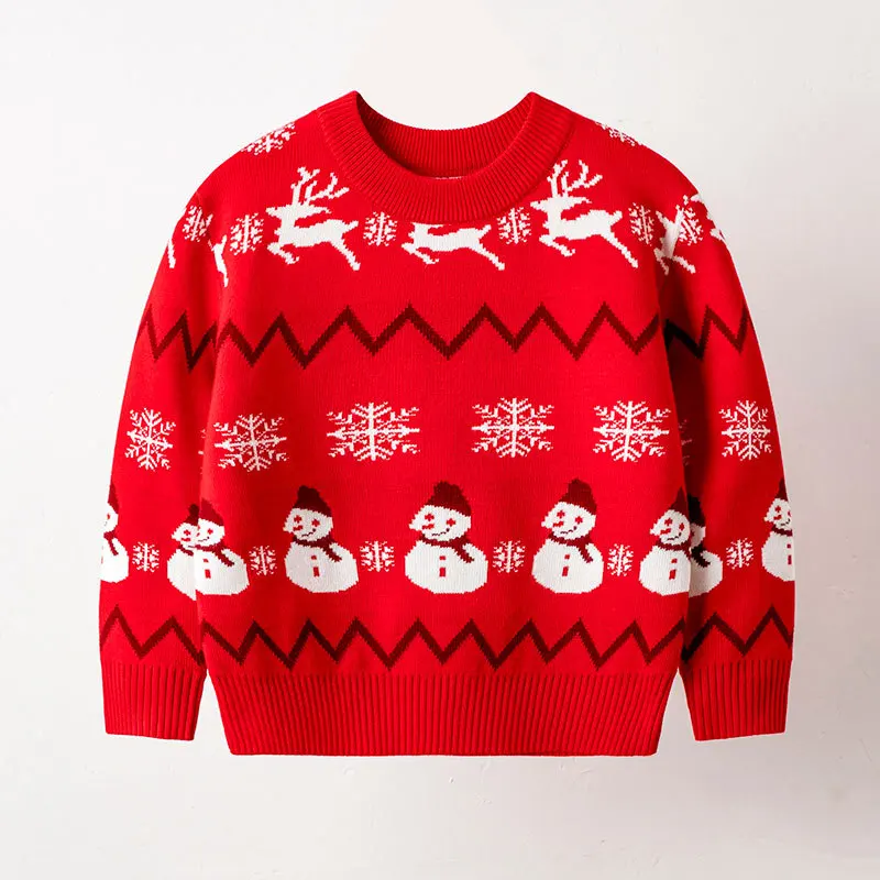 

New 2025 Kids Cartoon Elk Snowman Jacquard Christmas Warm Knitted Pullover Sweater Baby Boys Girls Autumn Winter Xmas Sweaters