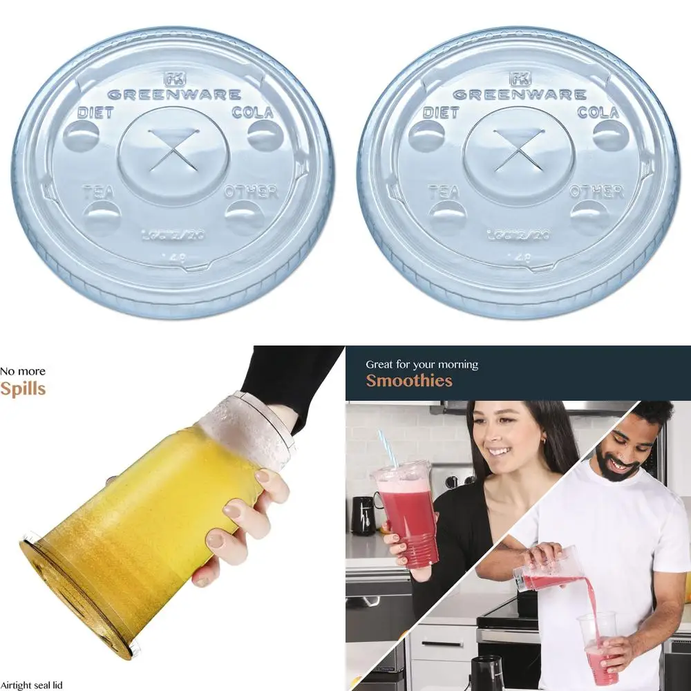 

Прозрачные пластиковые соломенные крышки Greenware с прорезями для чашек на 9, 12, 20 унций — упаковка 1000 шт., объемные прозрачные крышки для чашек