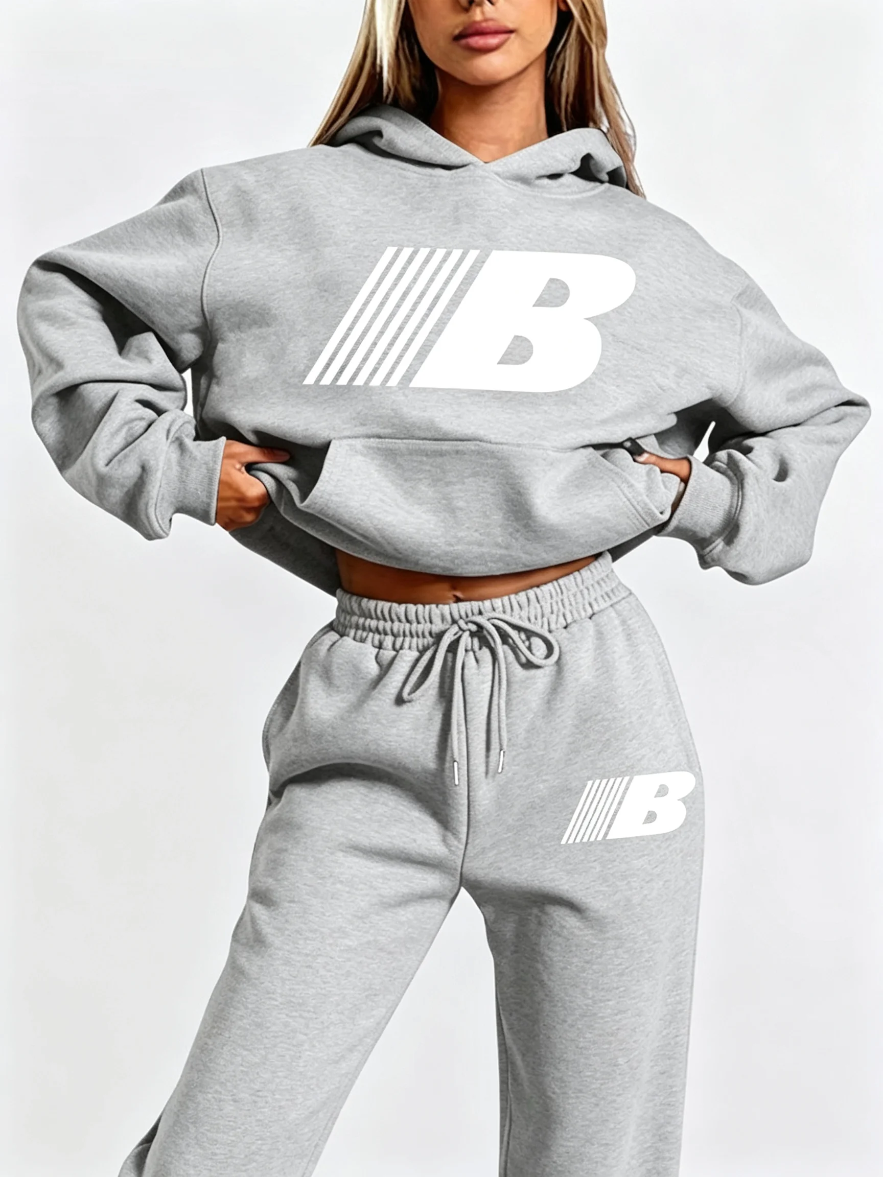 2026 Heißer Verkauf Damen 2-teiliges Hoodie-Set Urban Casual Sportbekleidung Bedruckter Kapuzenpullover und passende Hose Outfit – Detail 10