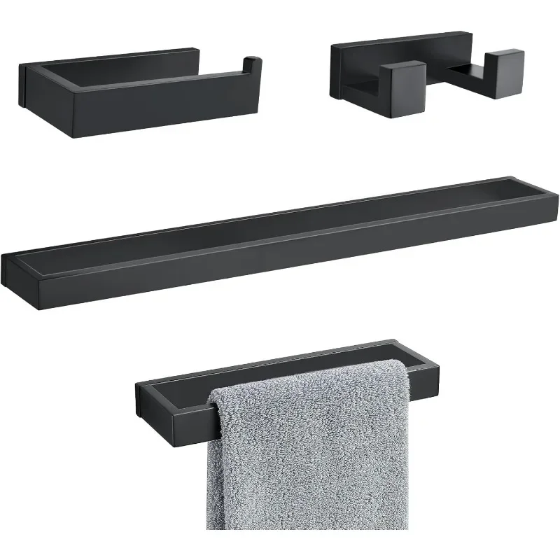 Lairuier Bathroom Hardware Accessories Set, Matte Black 4-Piece Bathroom Hardware Set Including Towel Bar,Towel Holder