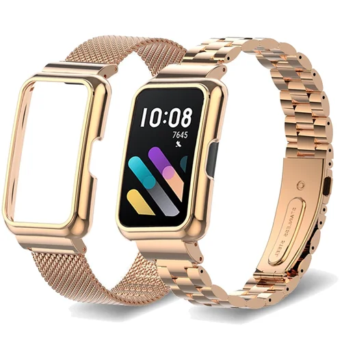 Imagen 1 del producto Correa de acero inoxidable para Honor Band 7 6, funda protectora de pulseras de Metal para Huawei Band 8 7 6, marcos de cubierta de correa de reloj