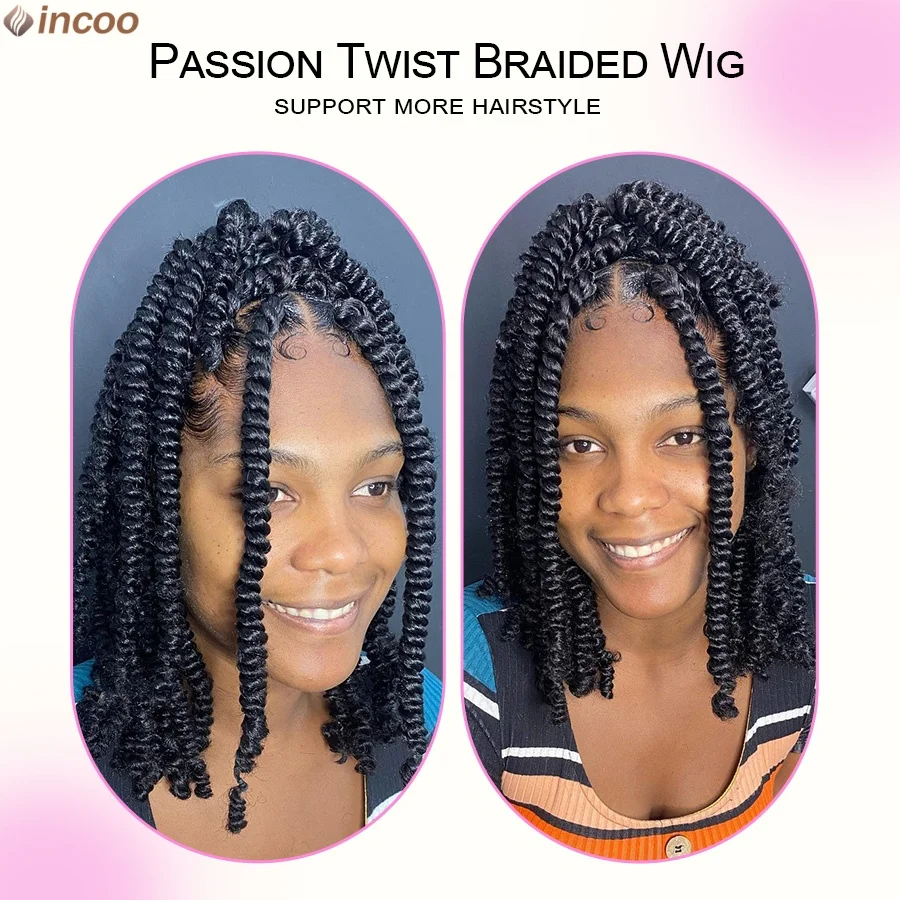 Kurze Frühling Twist Zöpfe Perücke Synthetische Volle Spitze Vorne Leidenschaft Twists Perücken Lockige Enden Knotenlose Box Twist Flechten Perücke Für Frauen