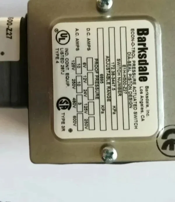 Barksdale, Germany/Liquid Level/Differential Pressure/Pressure Switch/Sensor E1H-H500-Z27