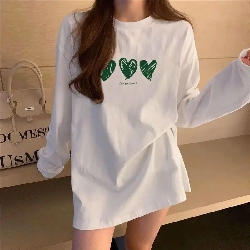 

Autumn and Winter Fashionable Love Loose Long-sleeved T-shirt for Women 200 Pounds Plus Size Velvet Warm Bottoming Shirt Top