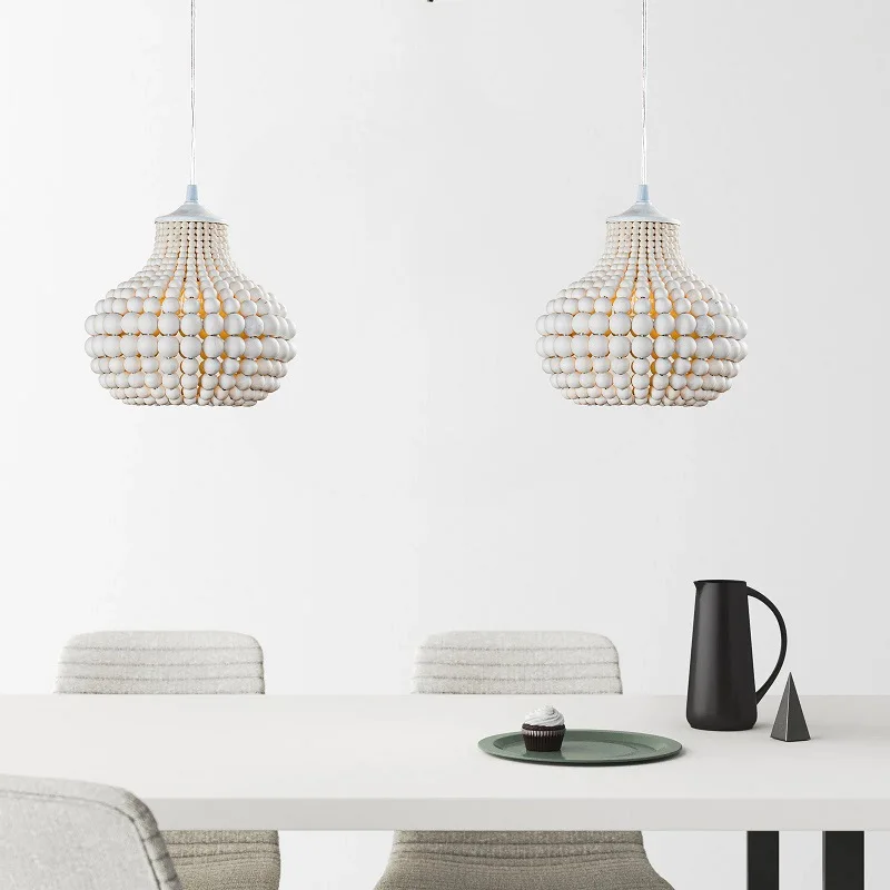 French Single Head Wooden Bead Pendant Lights Vintage Bedroom Beside Small Chandelier Kitchen Island Hanging Lamps Room Decor