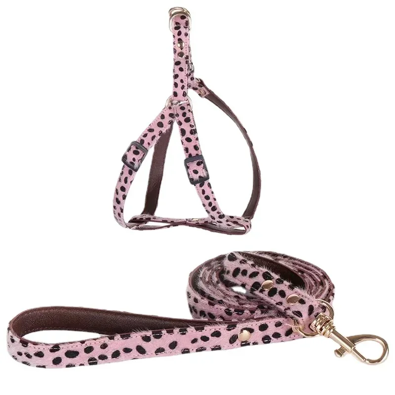 Leopard Print Horse Hair Pet Collar Dog Chest Back Leash Adjustable Fashion Dog Collar Cat Collar Pet Supplies Pet Accessories