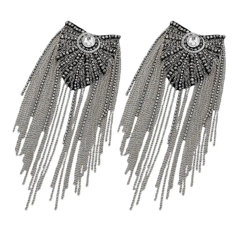 

39BD Hip Hip Shoulder Brooch Tassels Jewelry Handmade Punk Epaulet Cloth Decors