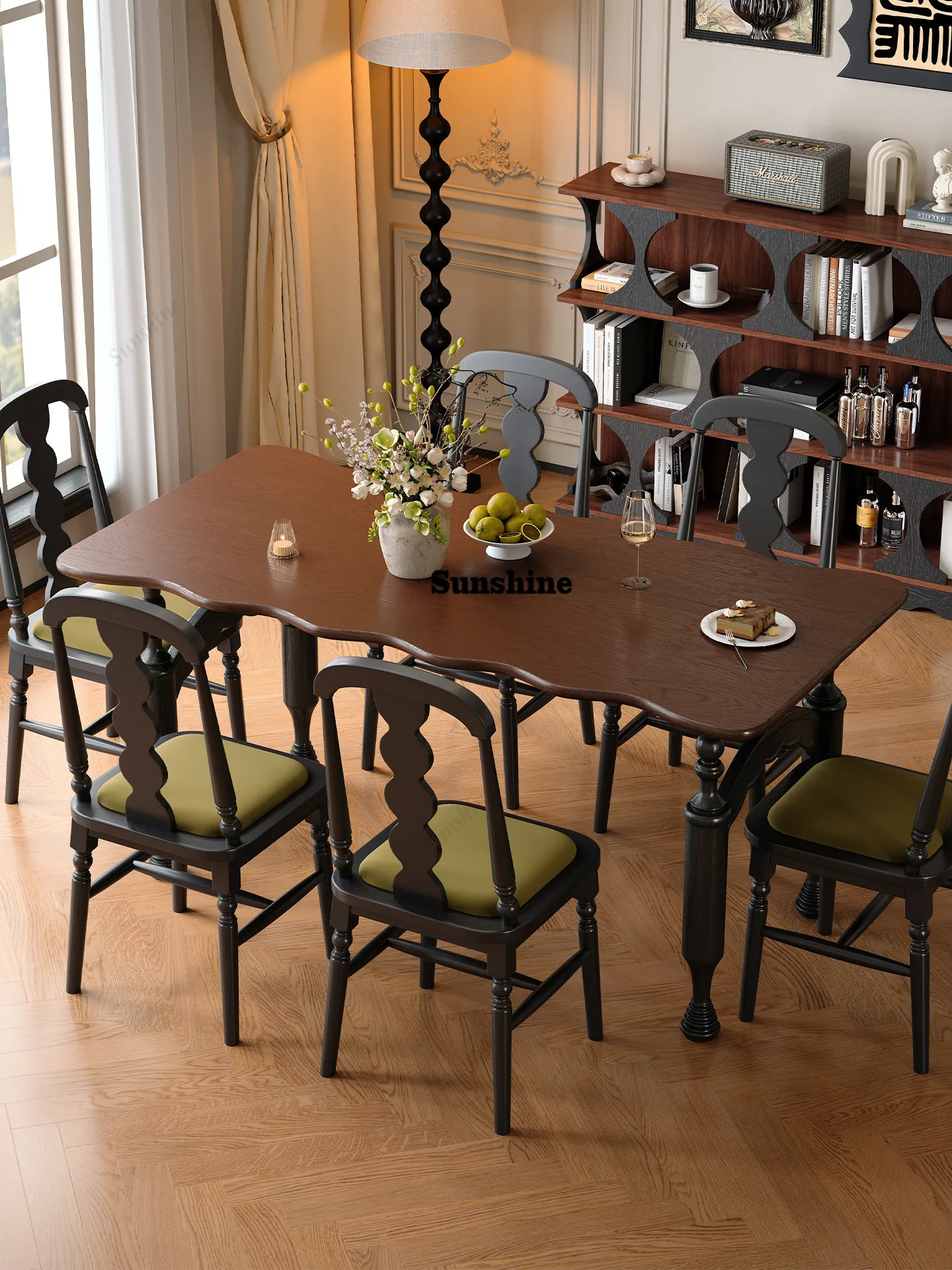 

Французский обеденный стол в ретро-стиле, прямоугольный, из массива дерева, для дома, для небольшой квартиры.