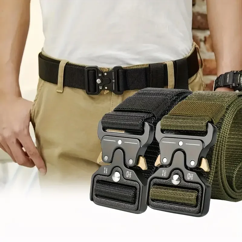 2PC Adjustable Unisex Canvas Nylon Tactical Belt with Plastic Buckle for Women & Men Casual Jeans Pants