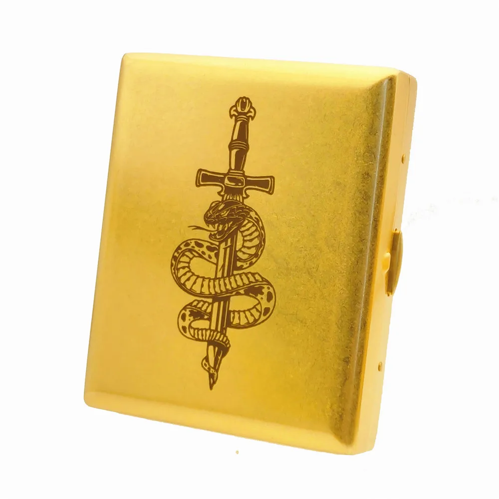 Luxury Customizable Laser Engraved Snake Sword 20 Brass Cigarette Case Copper Cigarette Box Smoking Gadget with Gift Boxes