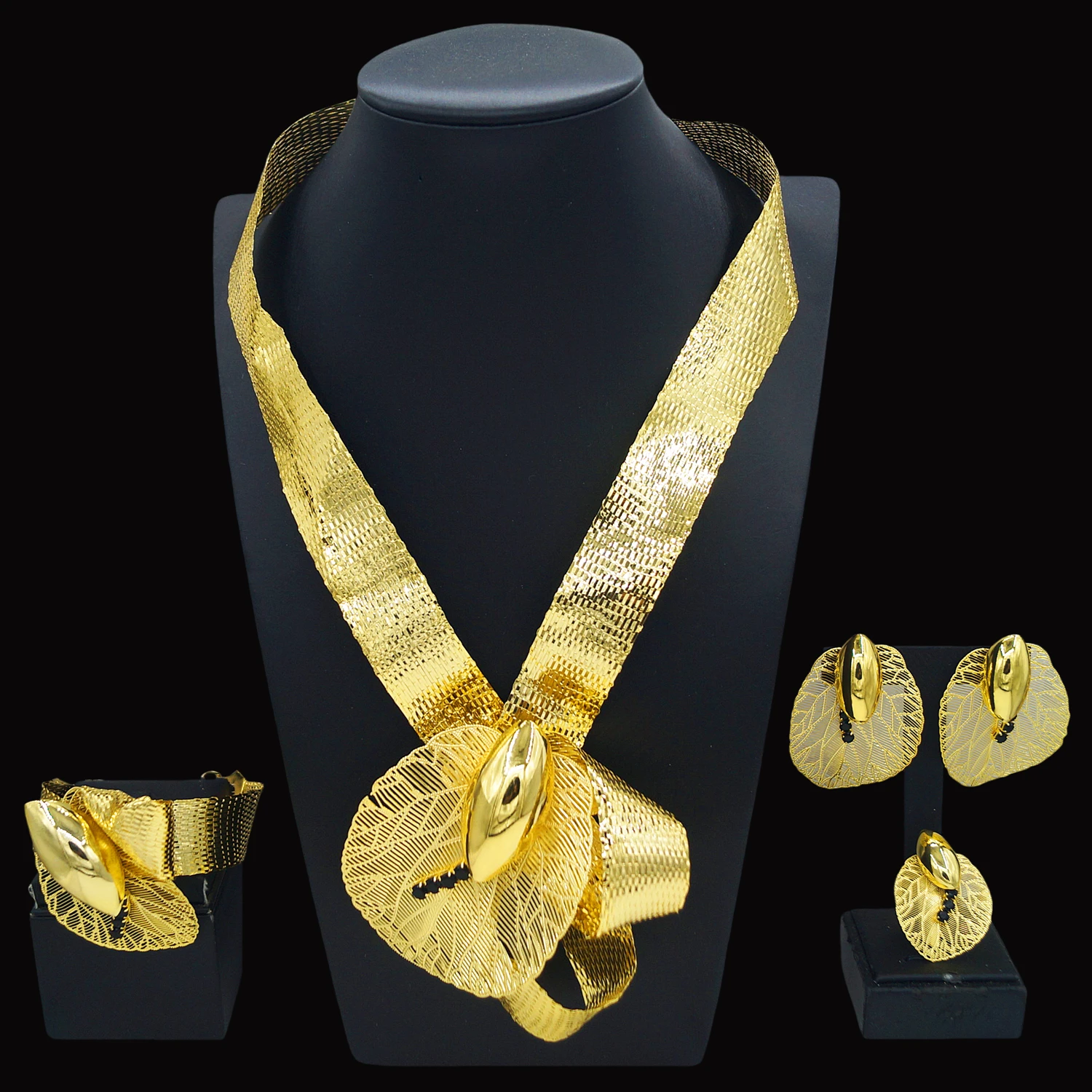 Yulaili Unique African Jewelry Set China Factory New Nigerian Senior Elegant Bride Wedding Ring Necklace Earrings Bracelet Gift