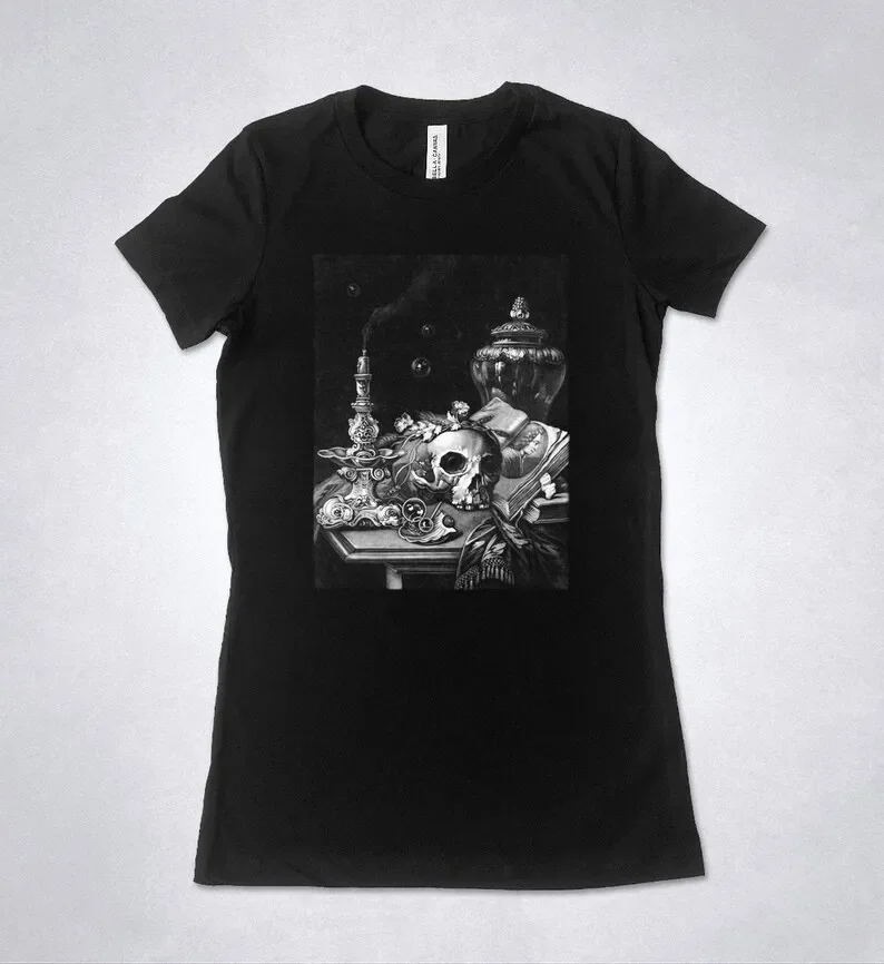 Pieter Schenk - Vanitas t-shirt -Still life with Skull and Candle, Skull t-shirt, Life and Death symbolism