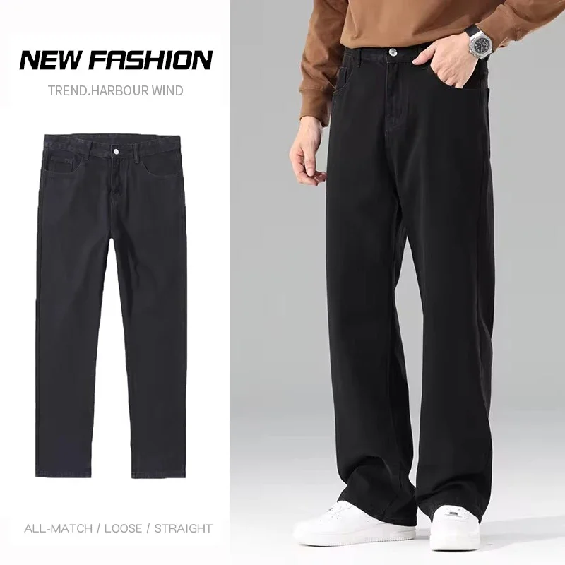 

Pop Men Black Baggy Jeans Autumn New Casual Classic Trousers Straight Comfortable Wide Denim Pants Male Brand Clothing