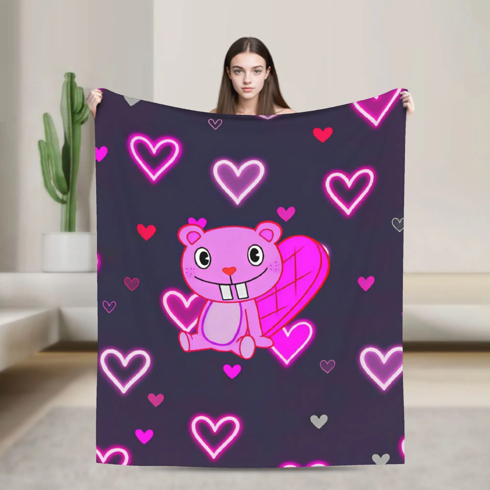 Cartoon H-Happy Tree F-Friends Blanket  Warm Soft Print Plush Throw Blanket For Boy Girl Couch Bed Flannel Bedspread Bed Cover