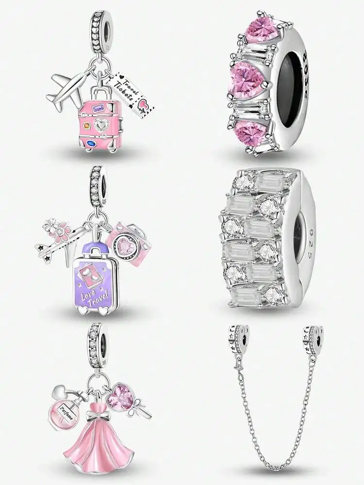 Charm-Anhänger aus 925er-Sterlingsilber, rosa, lila, für Armbänder, DIY-Damenschmuck von hochwertigem edlem Schmuck