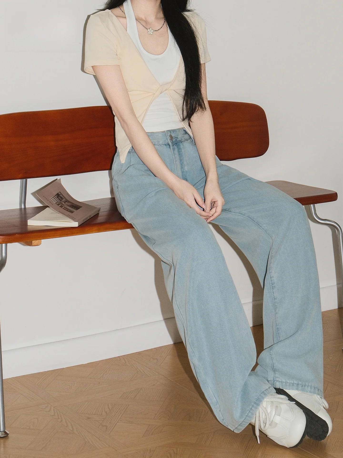 

Washed Blue American Retro Wide Leg Denim Jeans Women's Summer New Loose Slim Straight Floor-Length Pants Casual High Waist