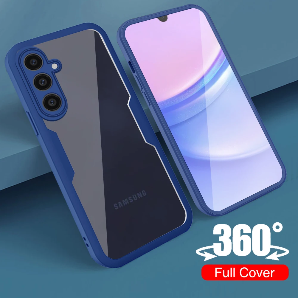 For Samsung Galaxy A15 4G Case 360° Double Sided Protect Cover Samsang A55 A35 A25 5G A 15 25 35 55 Front PET Back Acrylic Funda