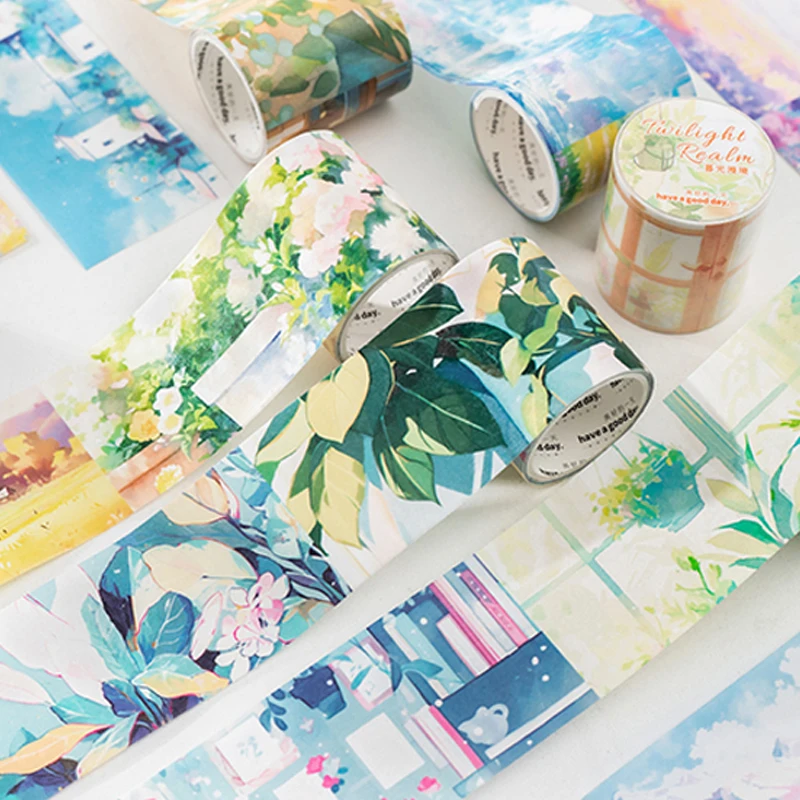 3 rolos/3 sacos de fita de tema de paisagem de cura crepúsculo manga série fita de beleza manual diy moldura de foto cartão de diário fita decorativa
