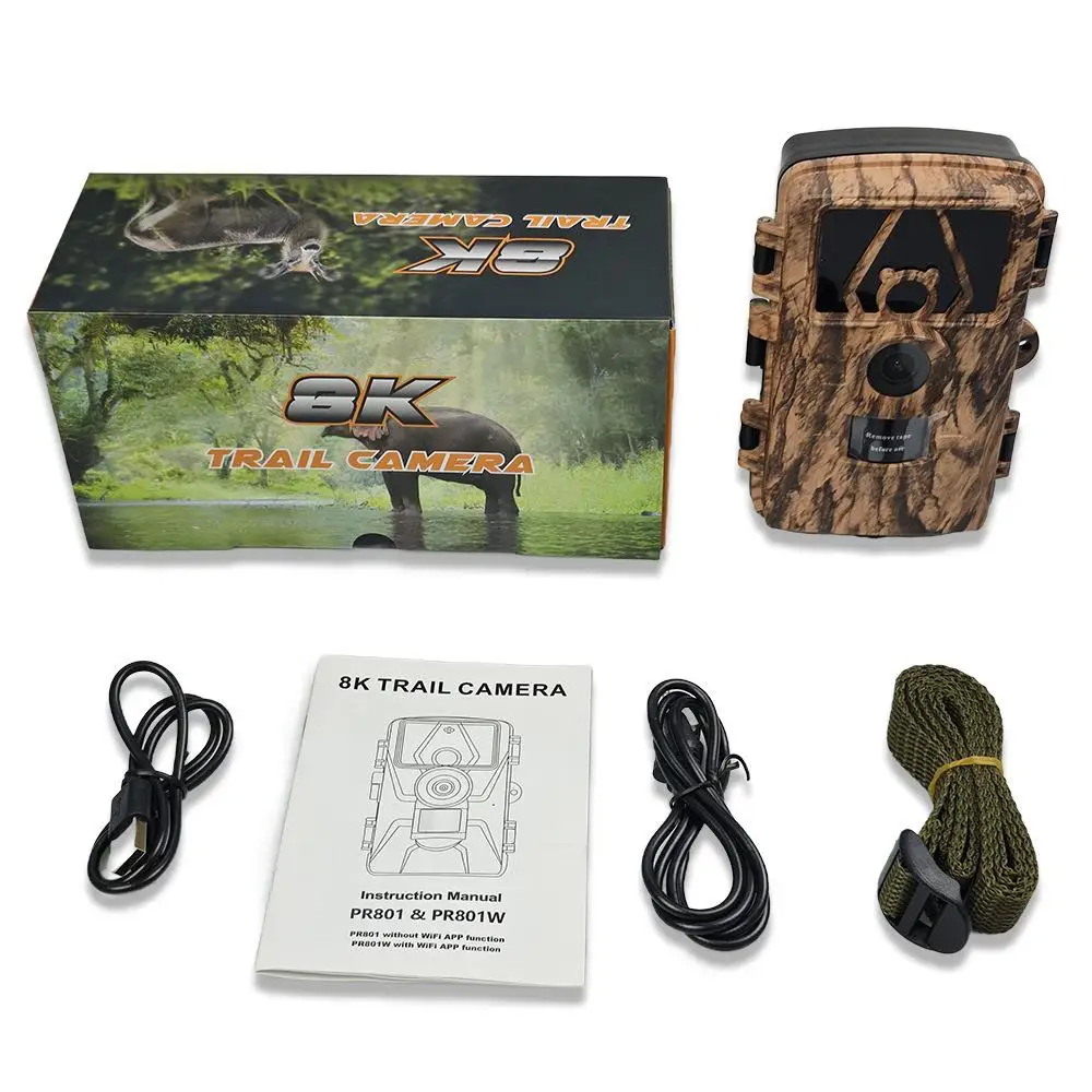 8k Wifi Waterproof Tracking Camera Pr801w 60mp Supports App To View Outdoor Wildlife Hunting Night Vision And Farm Monitoring.