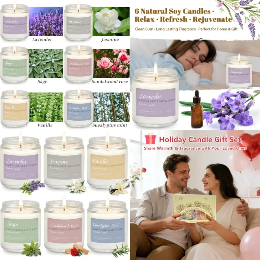 

6 Pack Scented Candles Gift Set Long Lasting Aromatherapy Candles for Home 37.8 oz 300 Hour Burn Lavender Jasmine Vanilla Sage