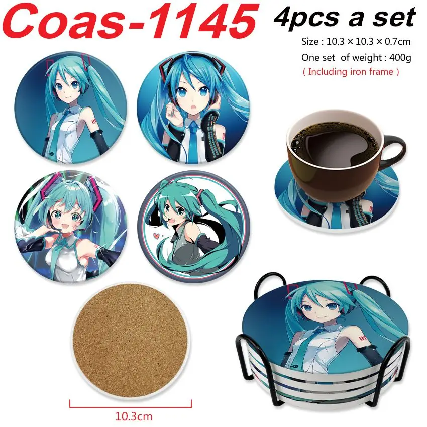 Anime Hatsune Miku Round Coaster Cartoon Creativity Cute Thick Insulated Water Coaster for Male and Female Students Portable