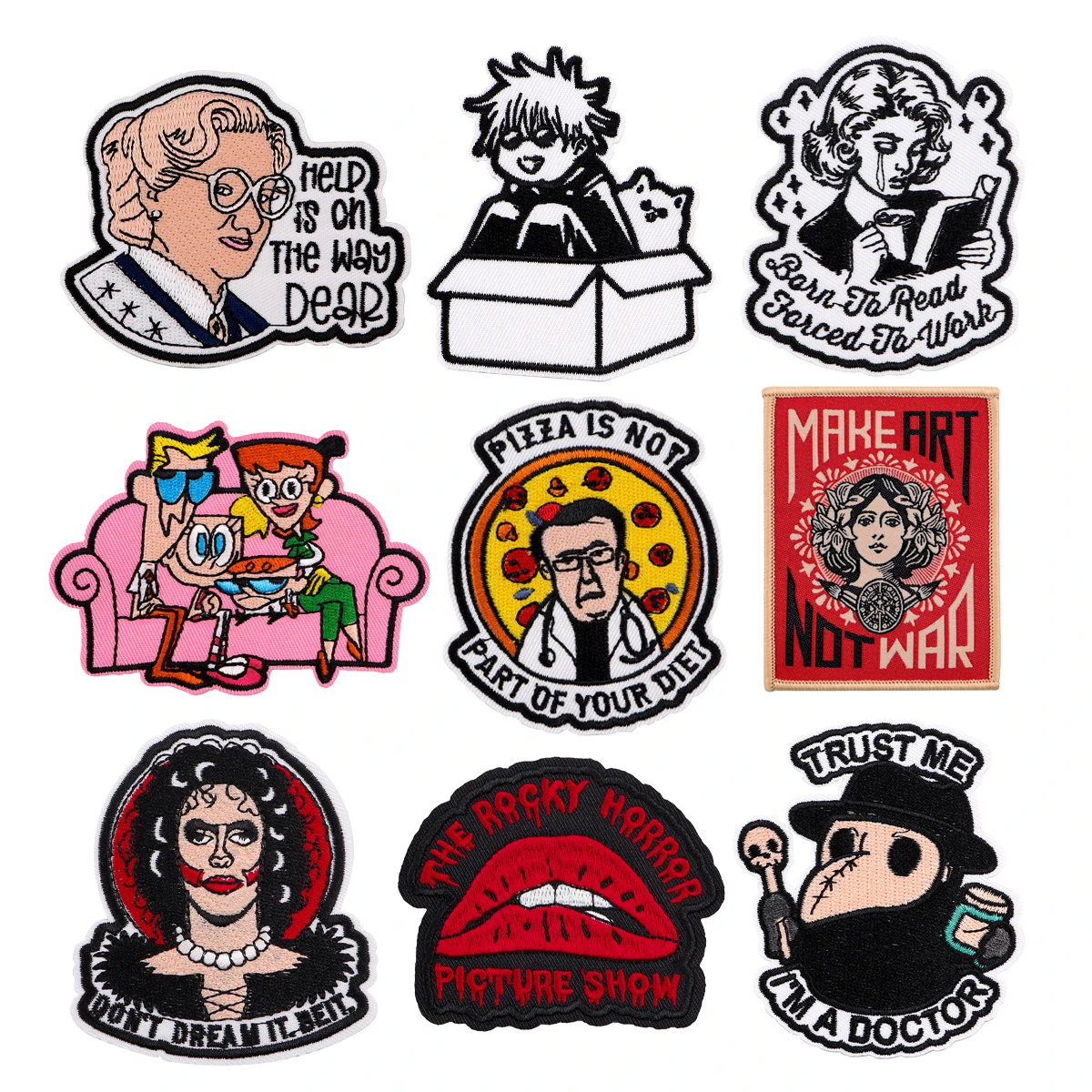 

Cartoon Character Quotes Embroidered Patches for Clothing Jackets Anime Patch DIY Iron on Patches Applique Accessories Stickers