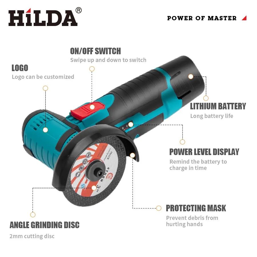 HILDA 12v Mini smerigliatrice angolare ricaricabile rettificatrice lucidatrice rettificatrice per il taglio di utensili elettrici a batteria diamantati