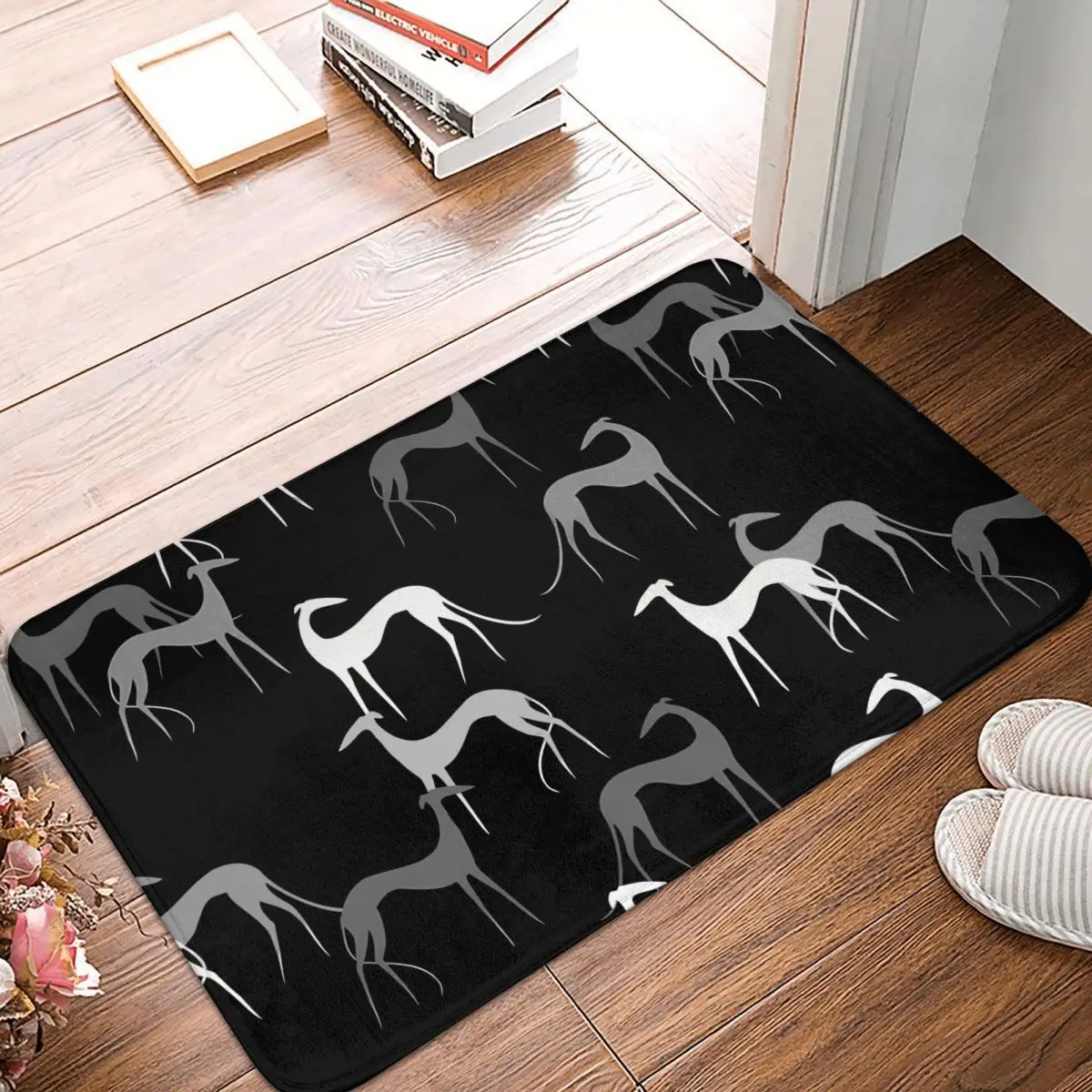 Sighthounds In Black Geryhound Greyhounds Dog Doge Long Leg Non-Slip Carpet Doormat Living Room Bathroom Mat Decoration Rug