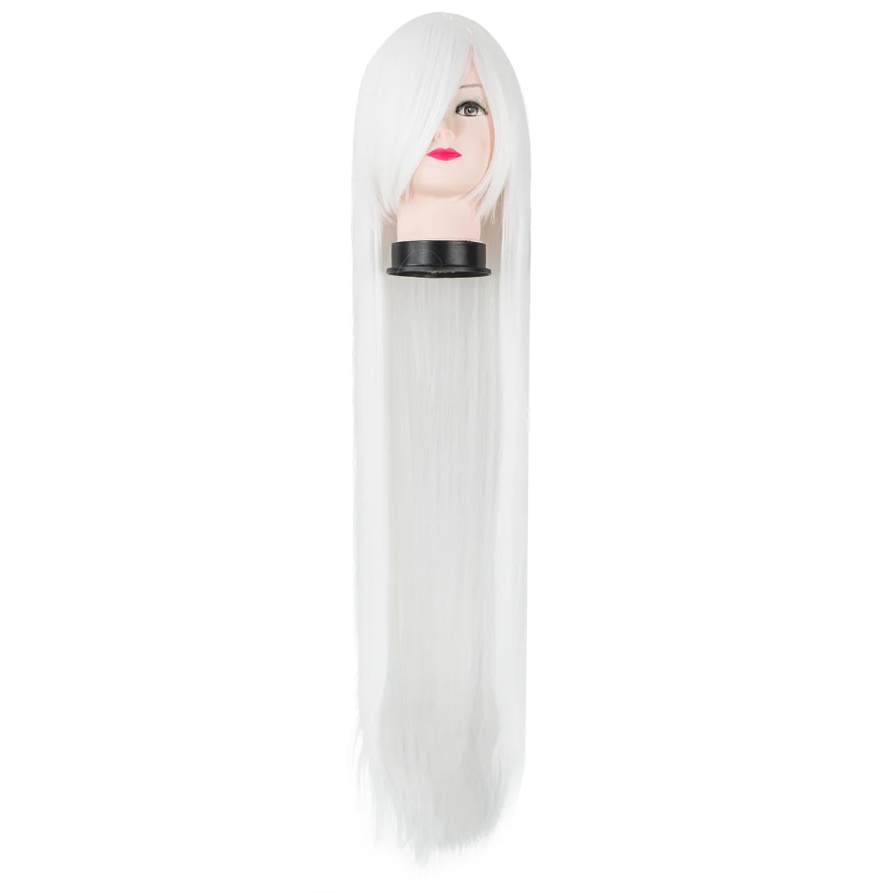 White Wig Fei-Show 40 Inches/100 Cm Long Straight Hair Synthetic Heat Resistant Fiber Cover Face Costume Cosplay Hairpiece