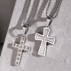 Vnox Faith Cross Pendant Necklaces for Men Women, Car Rear Mirror Decor Cross, Prayer Christian Necklaces Collar