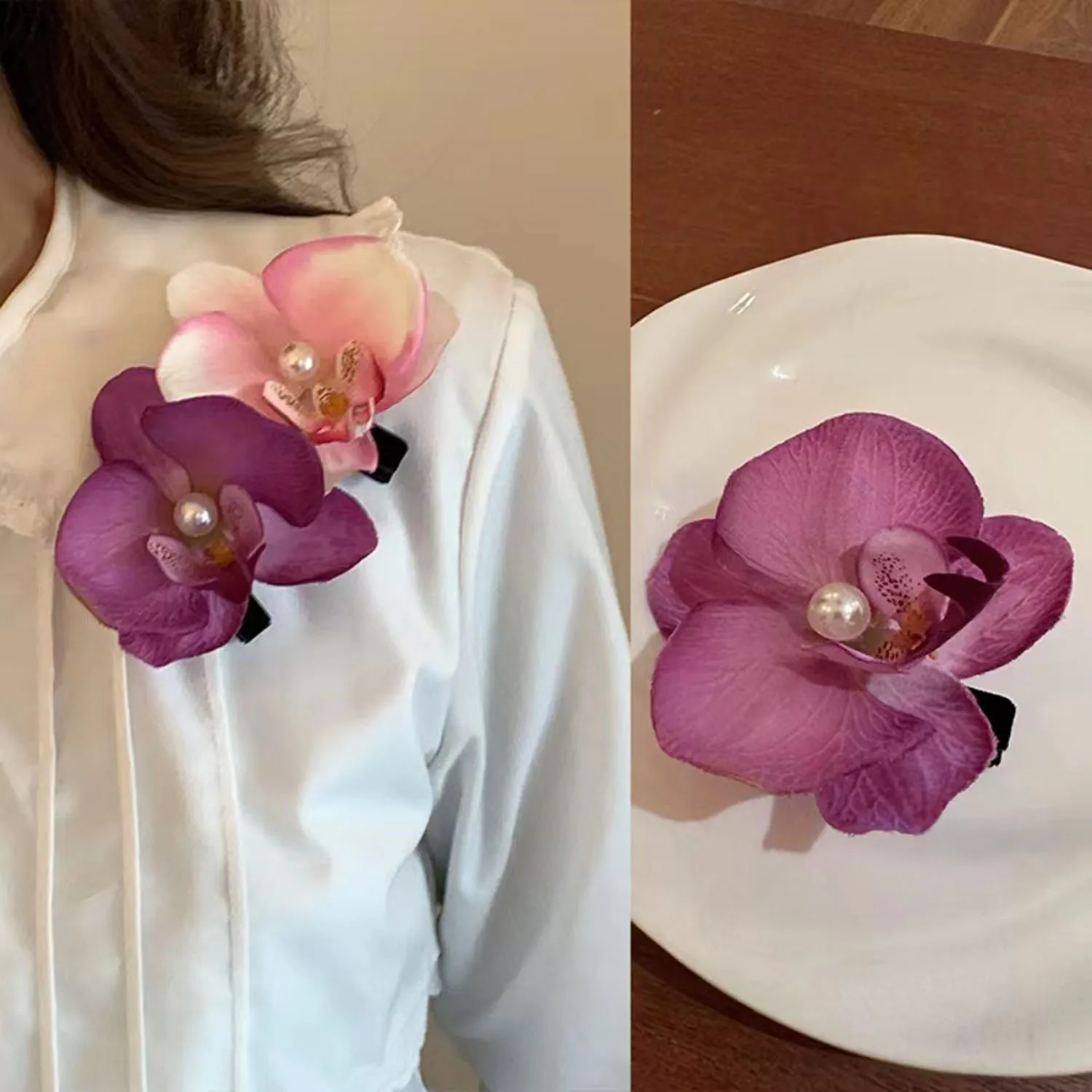 Korean Floral Orchid Hair Clip  for Women Sweet Elegant Side Bangs Girls Hairclips Seaside Vacation Hairpin Hair Accessories