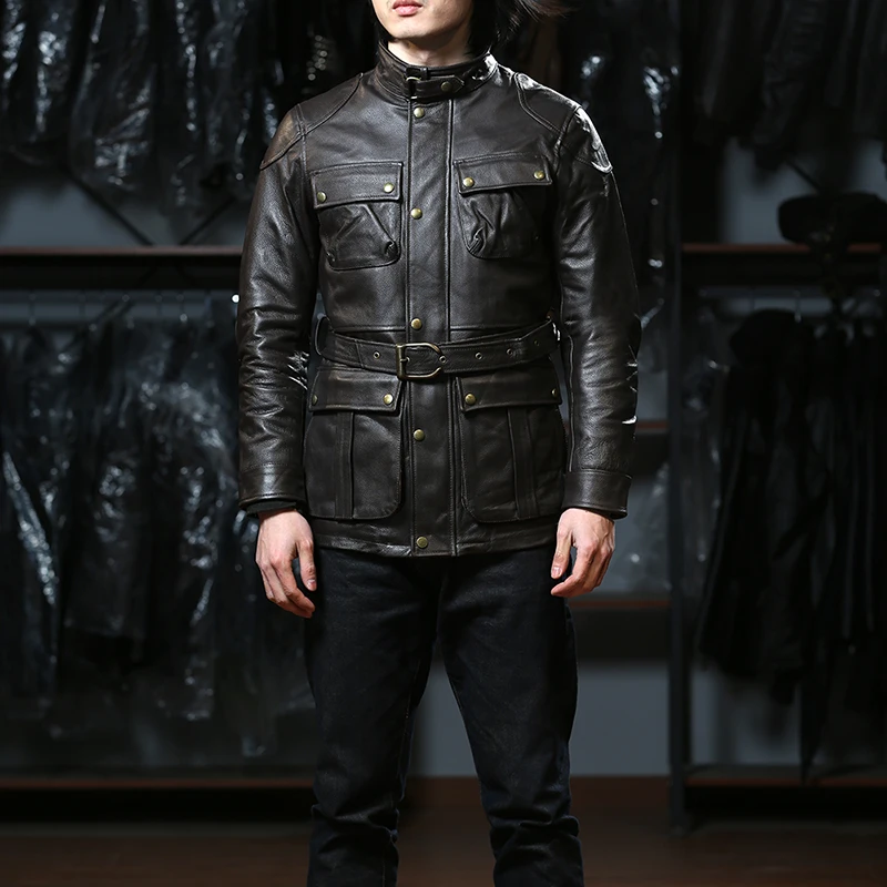 Fashion Top Motorcycle Black Real High Quality Unisex Design England Style Hunting Men's Genuine Leather Cowhide Jackets