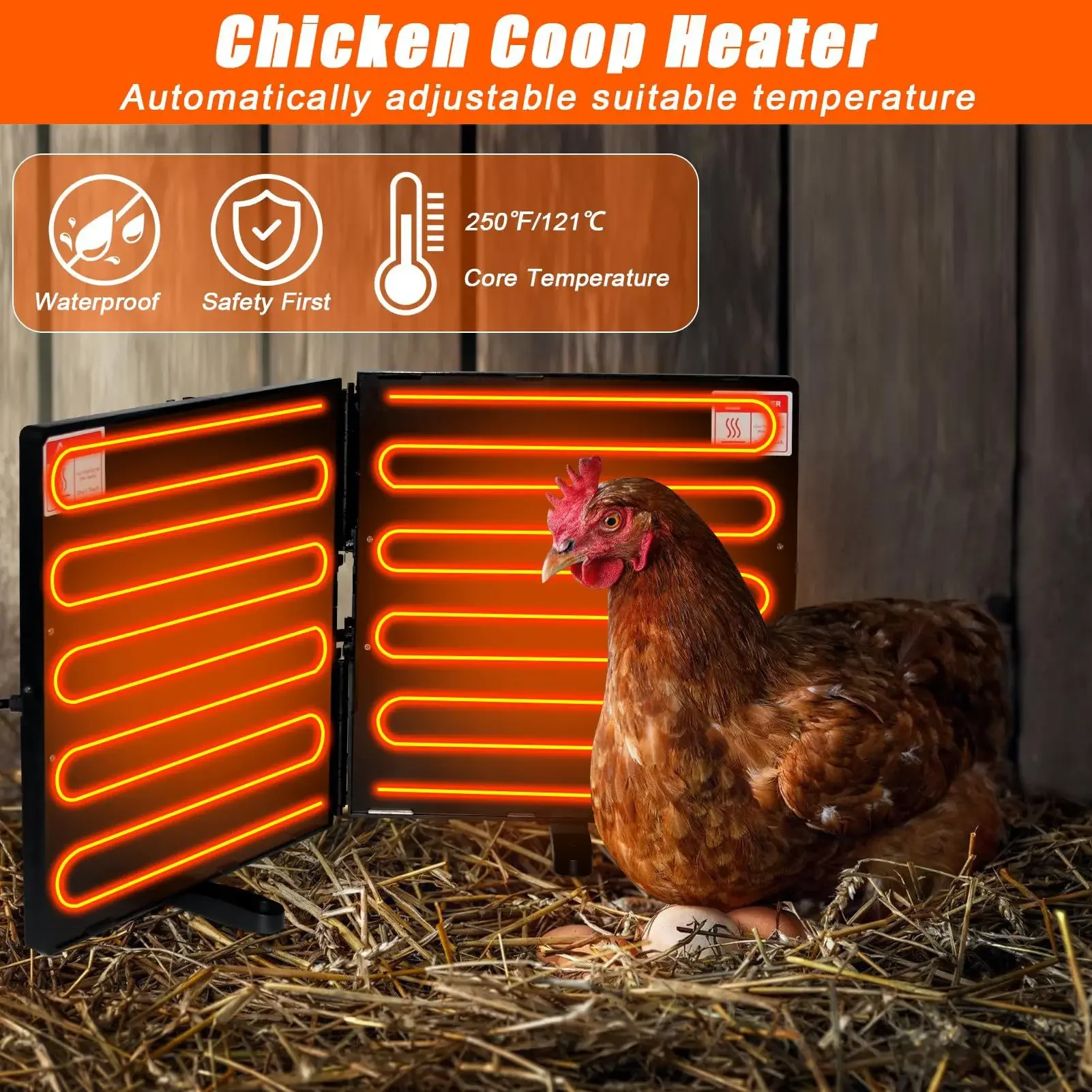 Chicken coop heater, large collapsible energy-saving heater, for chickens, kittens, puppies, pets in winter