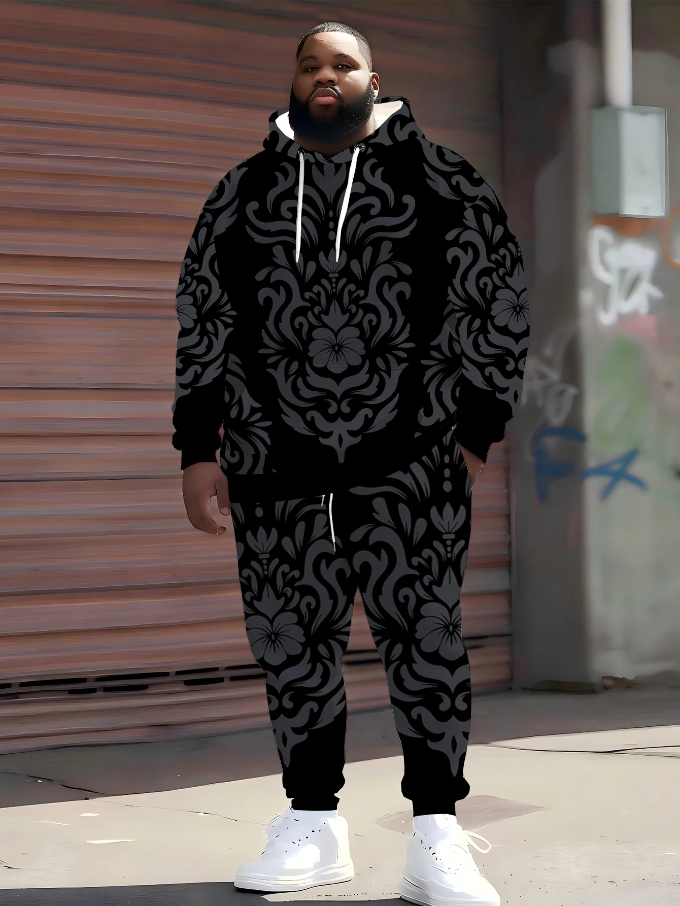 

2025 Trendy Oversized Hoodie & Joggers - Vintage Pattern Design, Breathable Sportswear