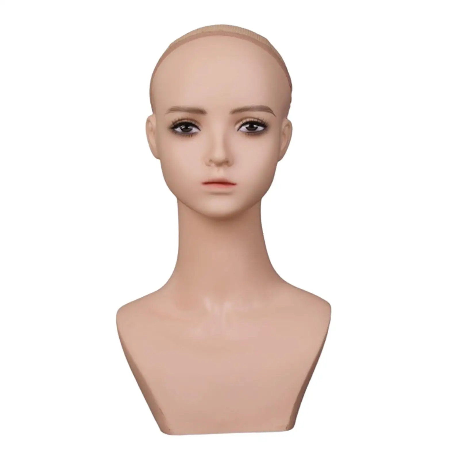 Female Bald Mannequin Head PVC Manikin Head Multipurpose Long Neck Face Makeup Doll Head Wig Display Head for Glasses Jewelry