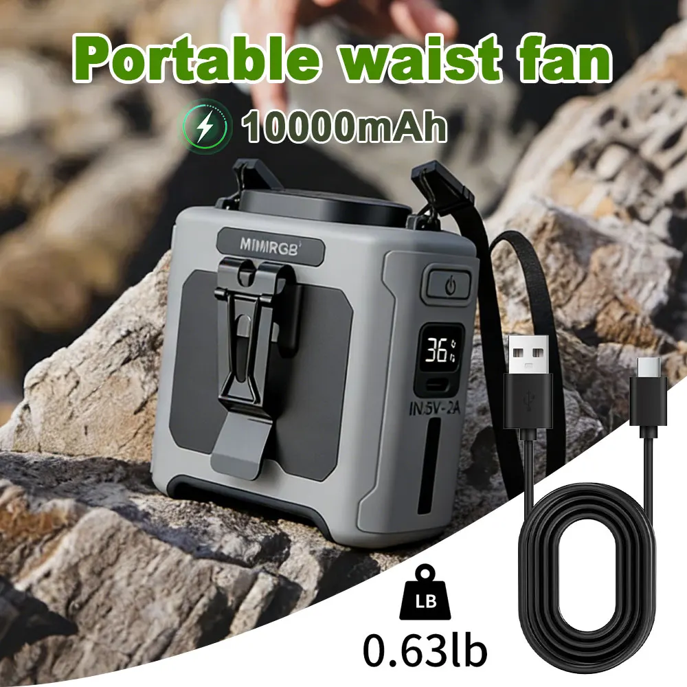 

Портативный вентилятор с креплением на пояс, дизайн для использования без рук, высокоскоростной охлаждающий вентилятор с функцией Power Bank и LED-подсветкой для работы на открытом воздухе, путешествий и спорта.