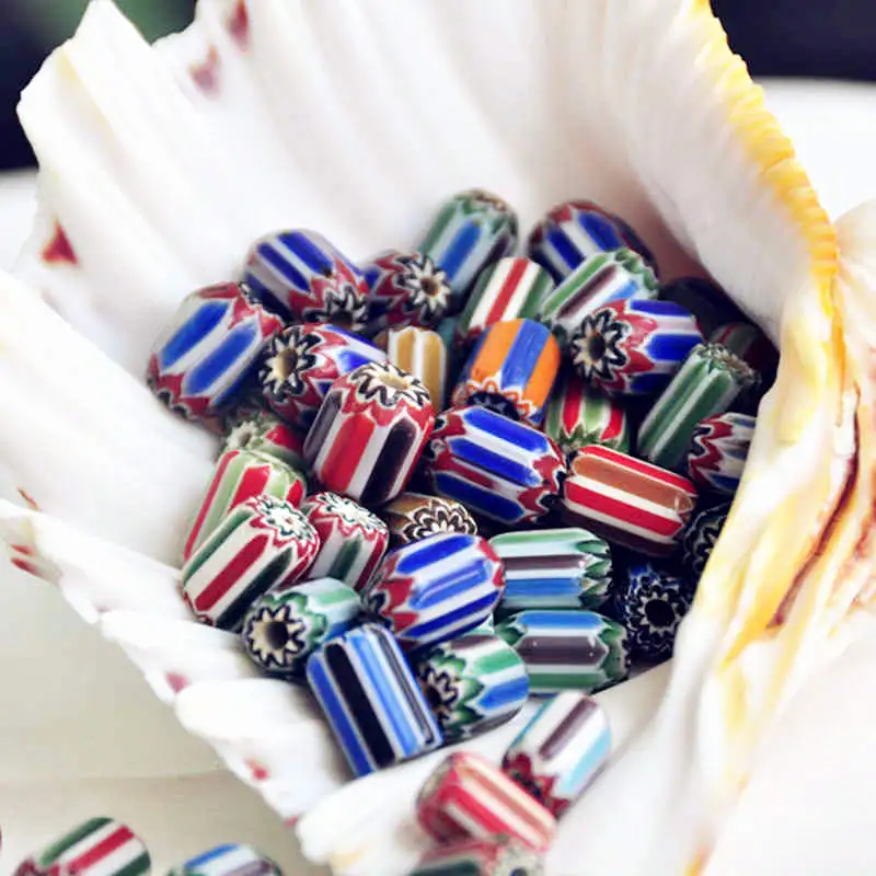 Mix Wholesale 50gram Nepal Hand Lampwork Safron Colorful Cylinder Beads Antiqued Trade DIY Beads TSB0187