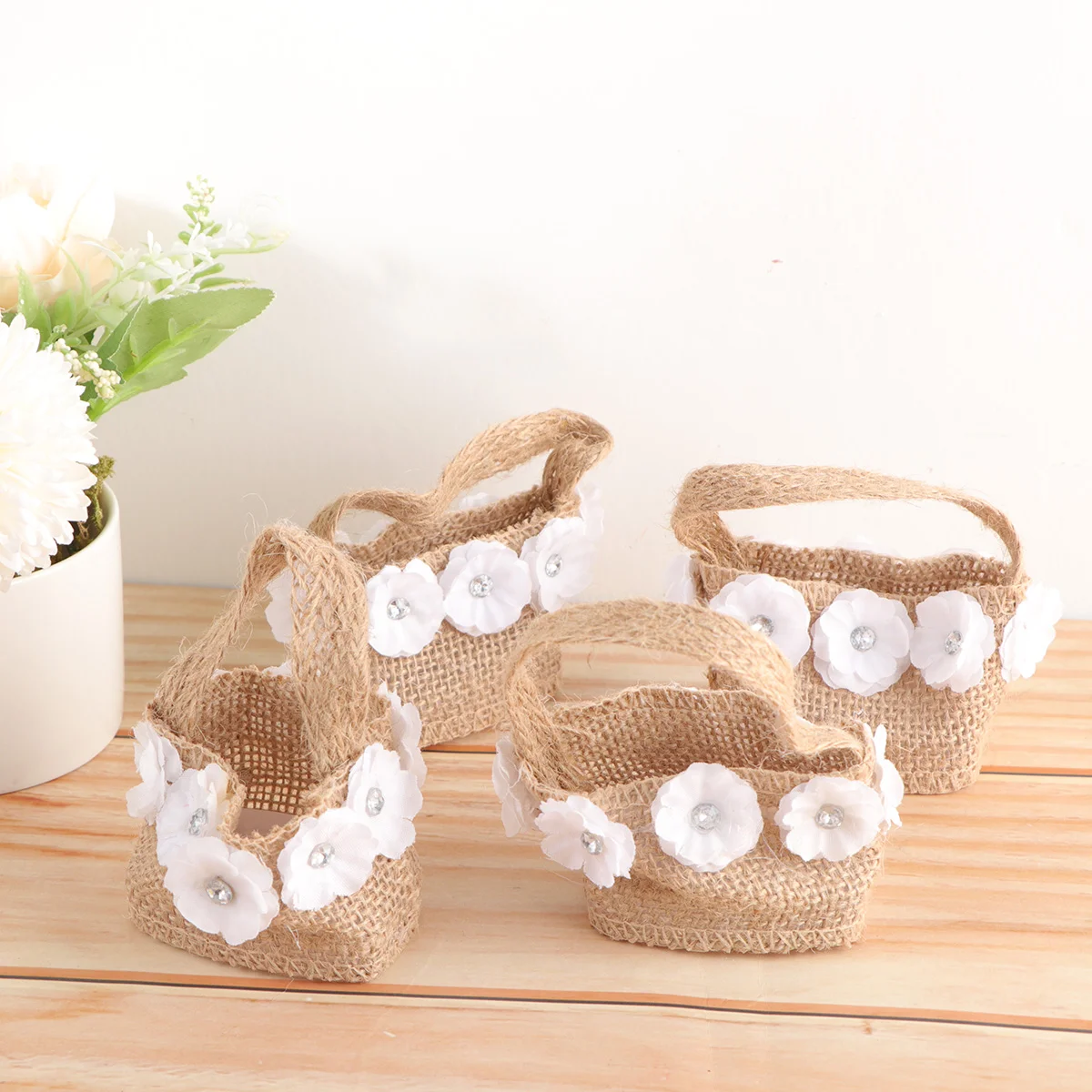 4 Pcs Burlap Candy Bag Wedding Storage Pouch Banquet Gift Mini Tote Ring Linen Child Goodie Bags