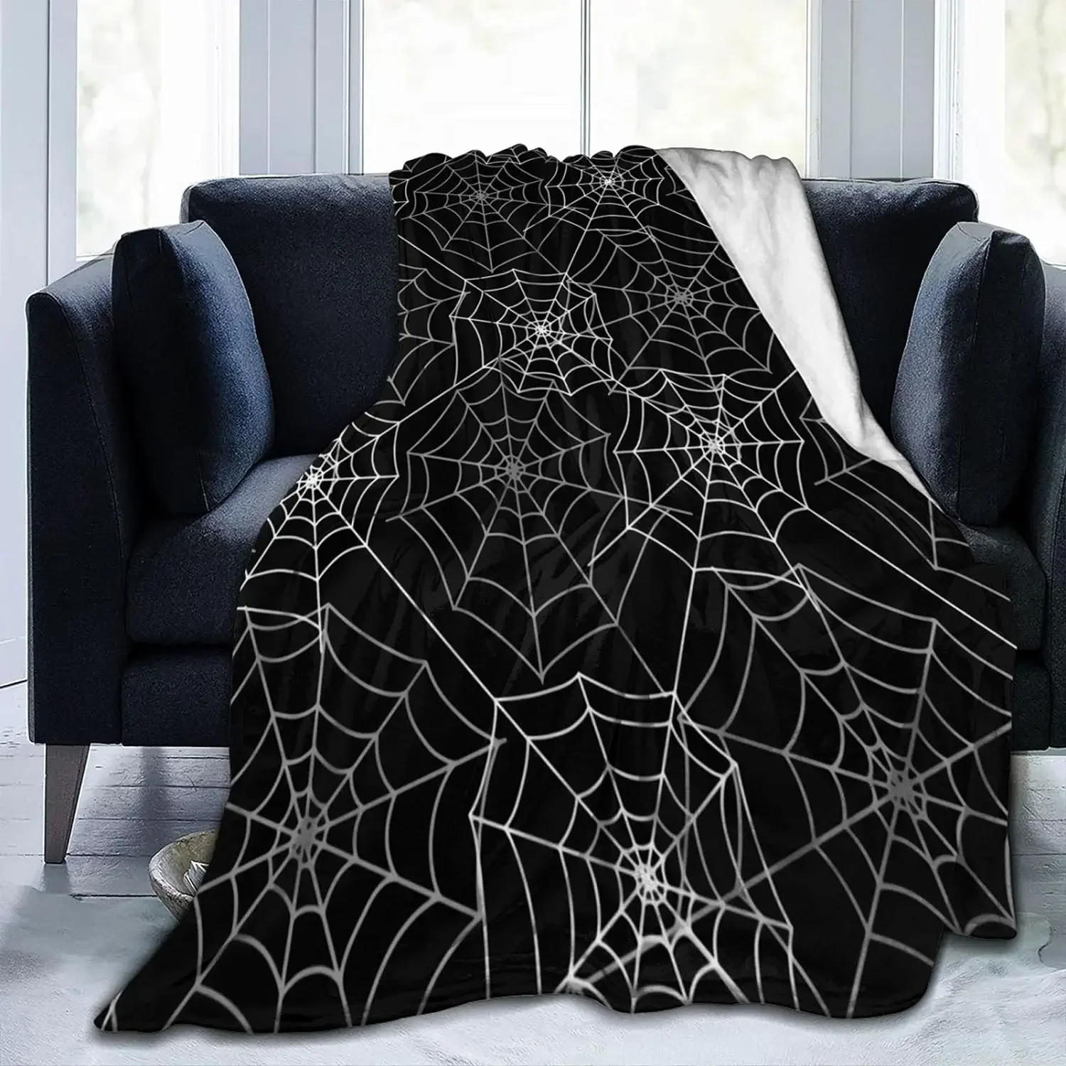 Spider Cobweb Spiderweb Halloween Goth Pattern Flannel Fleece Blanket Ultra-Soft Fluffy Warm Throw Blanket for Couch Bed Seasons