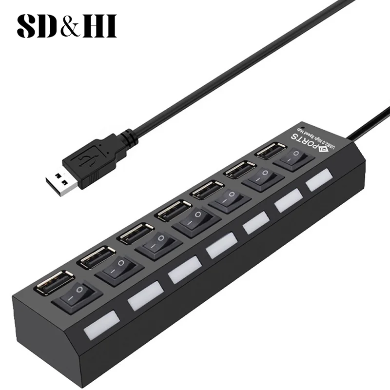 1PCS USB Hub 7-Port USB Adapter Expander USB Switch Portable Separators For Computers And Laptops