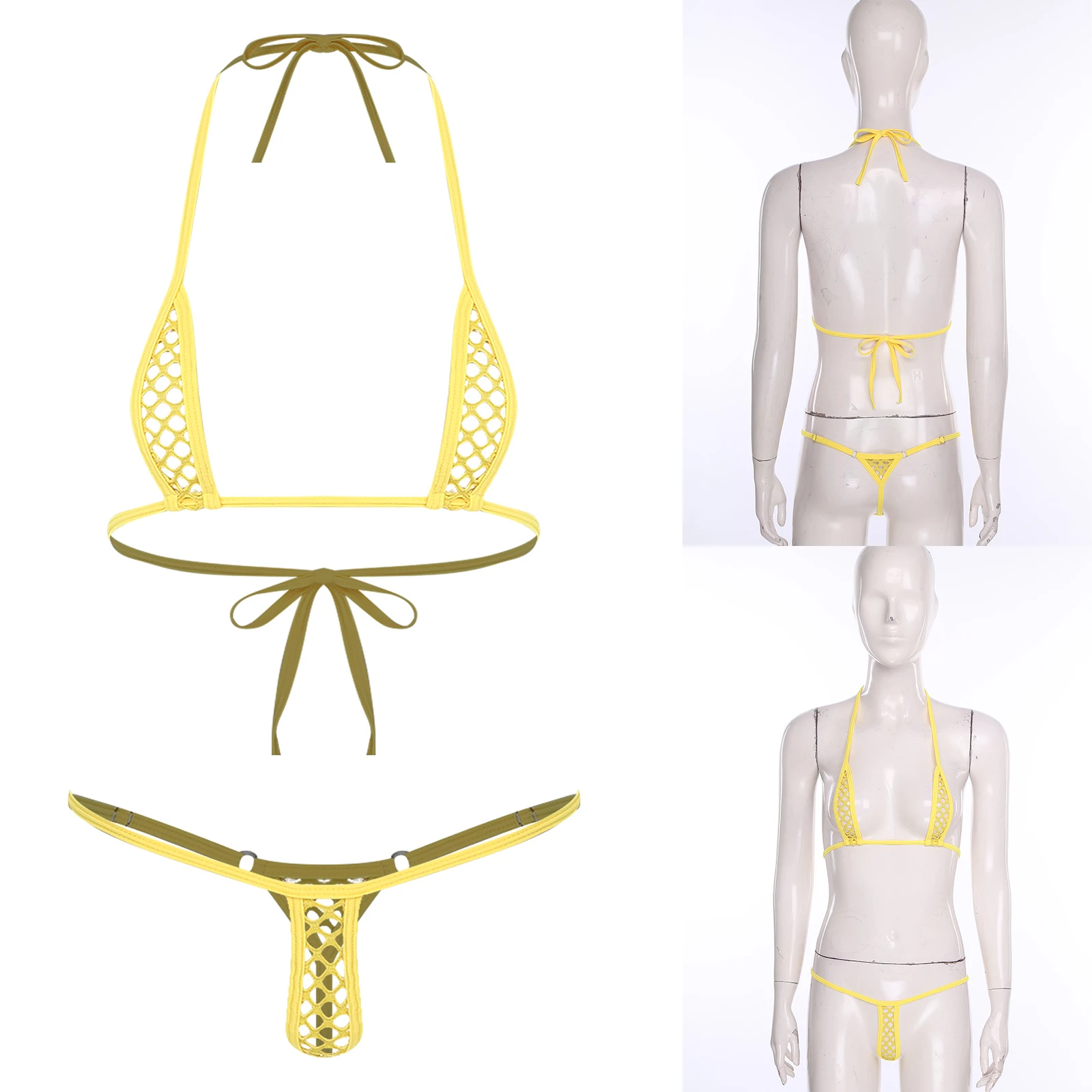 

Женское эротическое белье для пар: Сетчатый бюстгальтер-халтер и мини-стринги для страстных вечеров